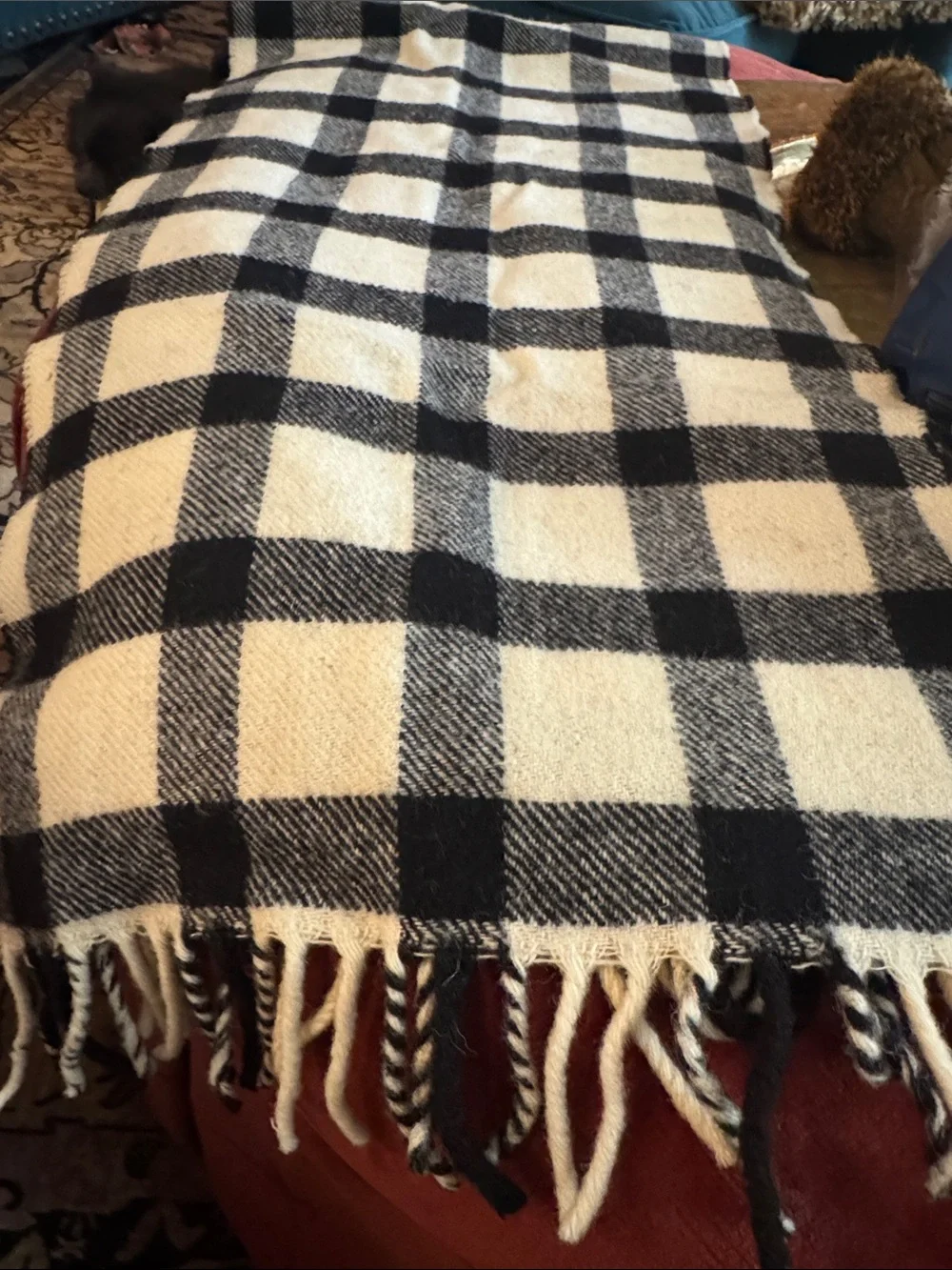 Black & Cream Checked Wool Scarf